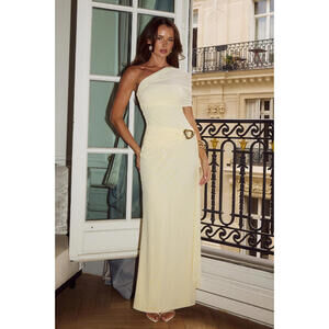 RUNAWAY THE LABEL KASSI ONE SHOULDER MIDI DRESS - BUTTER